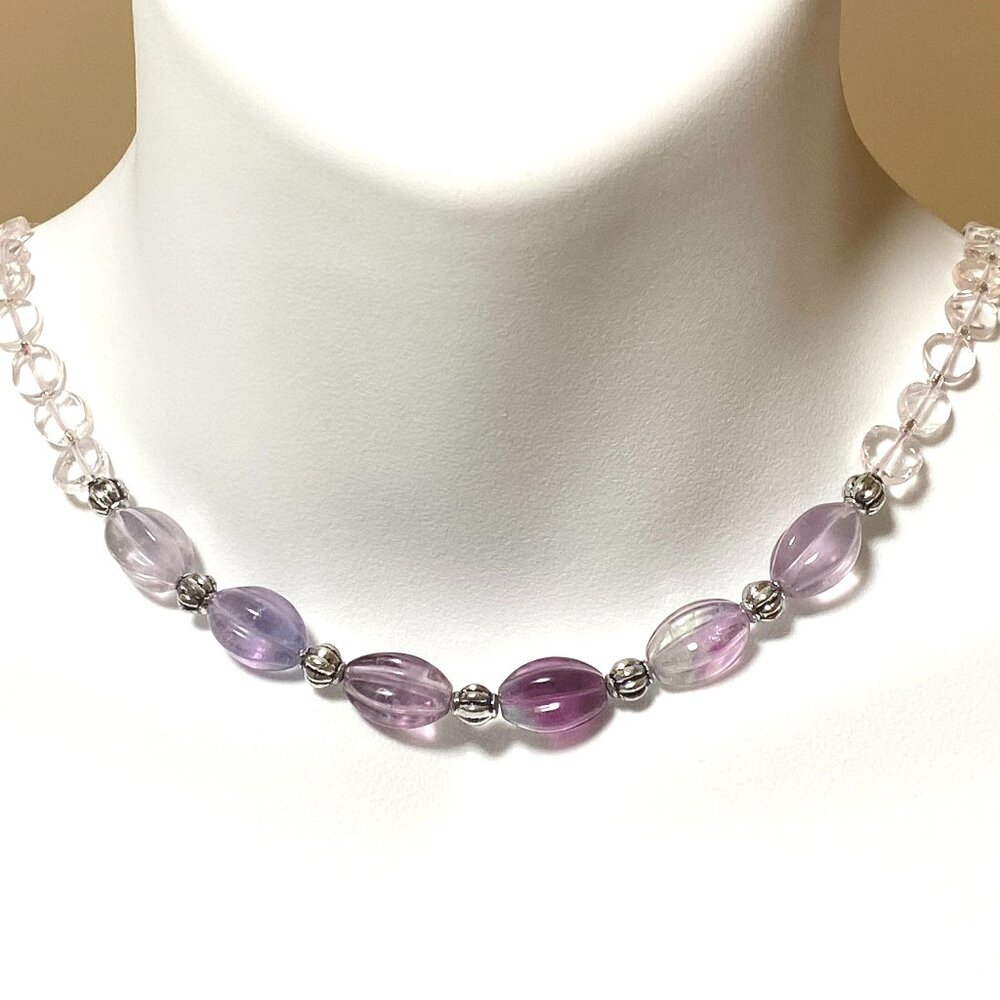 Genuine Purple Fluorite Beaded Choker, Natural Gemstone Bib Necklace